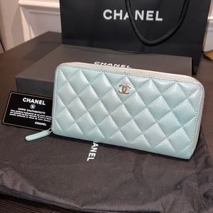 Chanel Quilted Lambskin Leather Zip around wallet